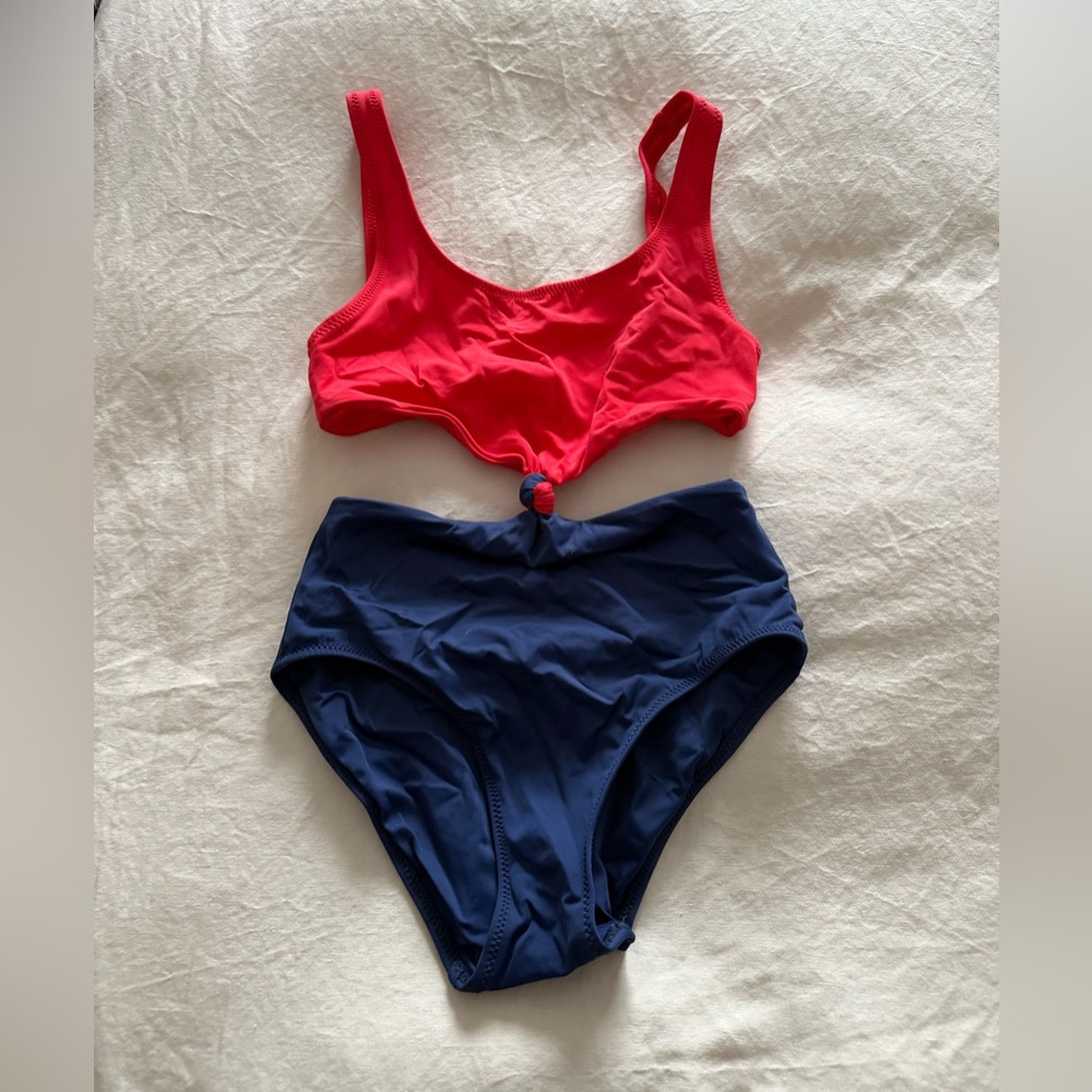 Solid & Striped Red and Blue One-Piece Swimsuit